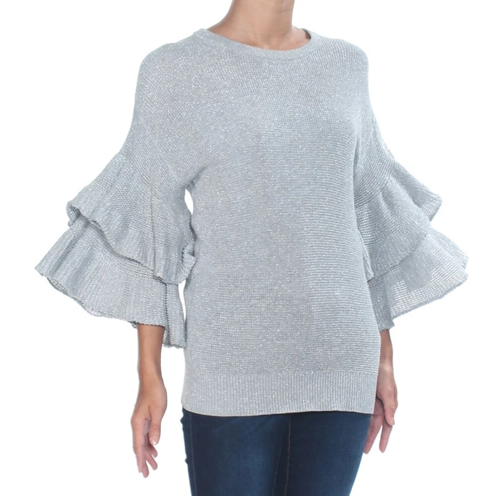 DKNY Metallic Ruffle-Sleeve Sweater Top